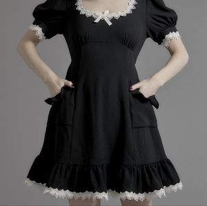Widow Ruffle Pocket Babydoll Dress - Black